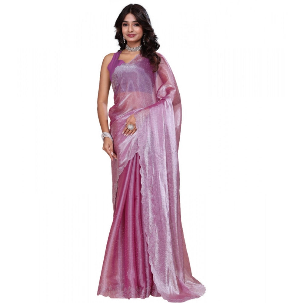 Amfyn Women's Jimmy choo Embellished Bollywood Saree With Unstitched Blouse 5.5Mtr (Magenta)