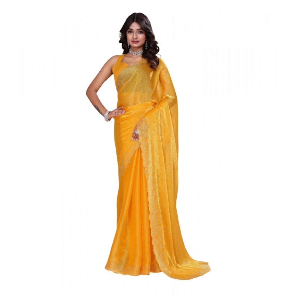 Amfyn Women's Jimmy choo Embellished Bollywood Saree With Unstitched Blouse 5.5Mtr (Mustard)