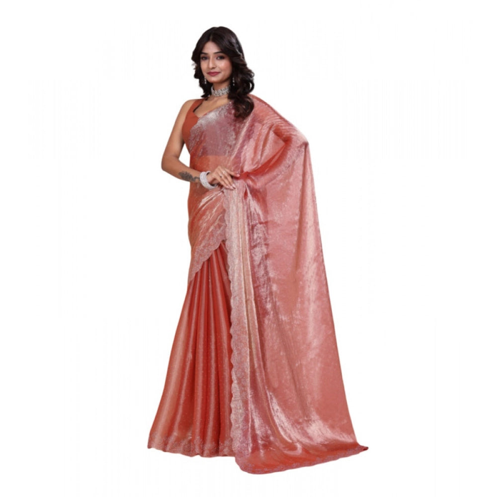 Amfyn Women's Jimmy choo Embellished Bollywood Saree With Unstitched Blouse 5.5Mtr (Orange)