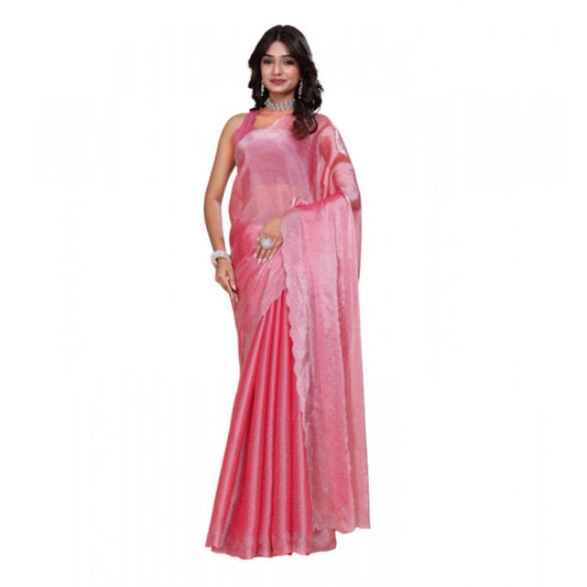 Amfyn Women's Jimmy choo Embellished Bollywood Saree With Unstitched Blouse 5.5Mtr (Pink)