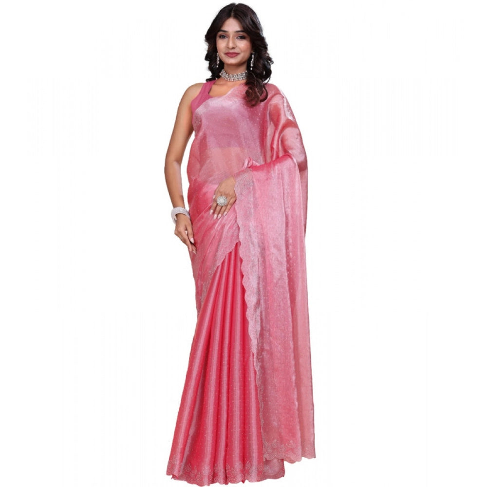 Amfyn Women's Jimmy choo Embellished Bollywood Saree With Unstitched Blouse 5.5Mtr (Pink)