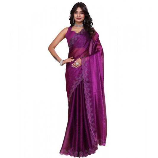 Amfyn Women's Tissue Pure Silk Embellished Bollywood Saree With Unstitched Blouse 5.5Mtr (Purple)