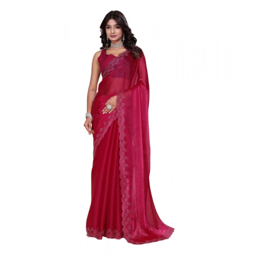 Amfyn Women's Jimmy choo Embellished Bollywood Saree With Unstitched Blouse 5.5Mtr (Red)