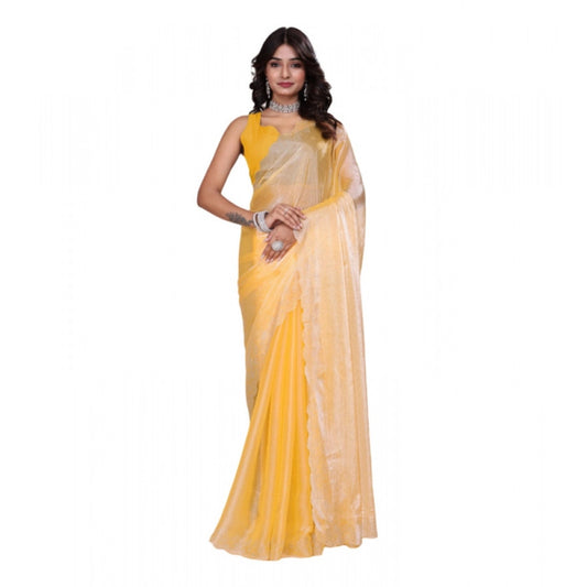 Amfyn Women's Tissue Pure Silk Embellished Bollywood Saree With Unstitched Blouse 5.5Mtr (Yellow)