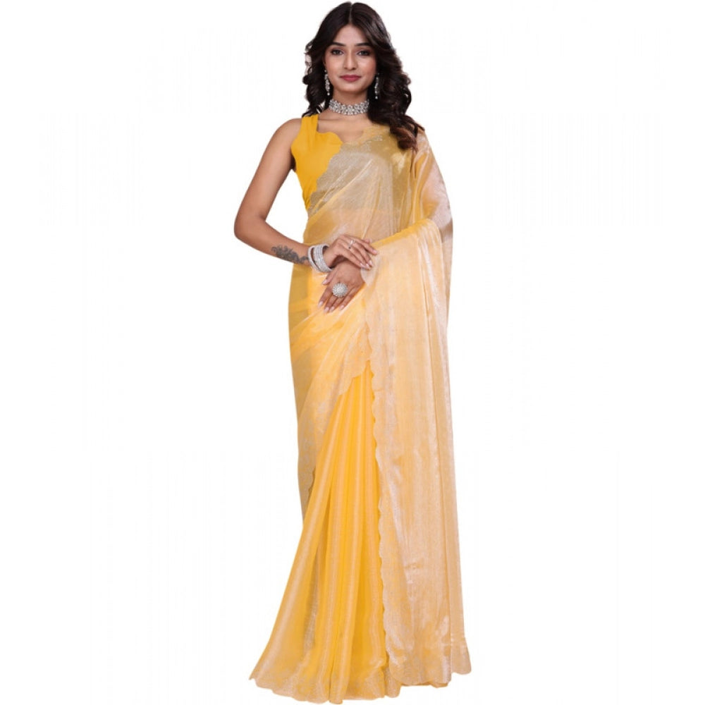 Amfyn Women's Tissue Pure Silk Embellished Bollywood Saree With Unstitched Blouse 5.5Mtr (Yellow)