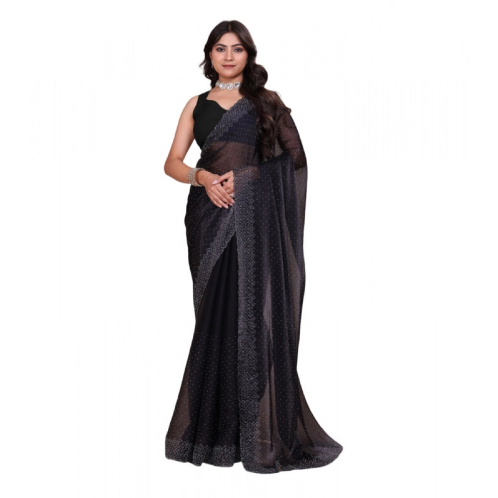 Amfyn Women's Jimmy choo Embellished Bollywood Saree With Unstitched Blouse 5.5Mtr (Black)