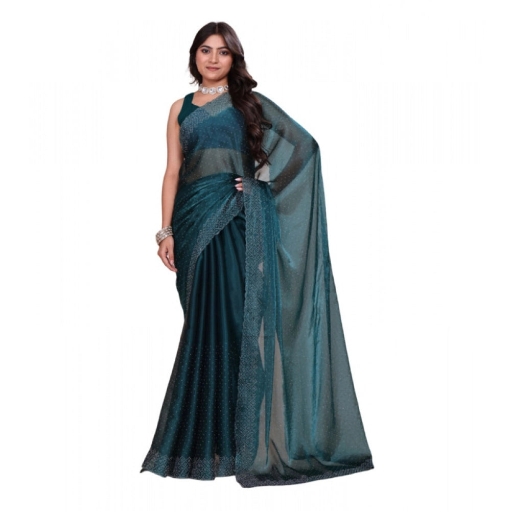 Amfyn Women's Jimmy choo Embellished Bollywood Saree With Unstitched Blouse 5.5Mtr (Green)