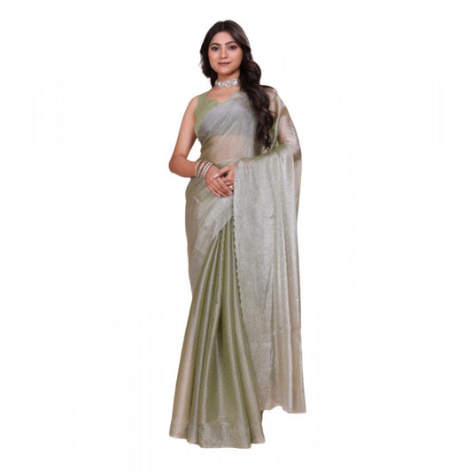Amfyn Women's Jimmy choo Embellished Bollywood Saree With Unstitched Blouse 5.5Mtr (Light Green)