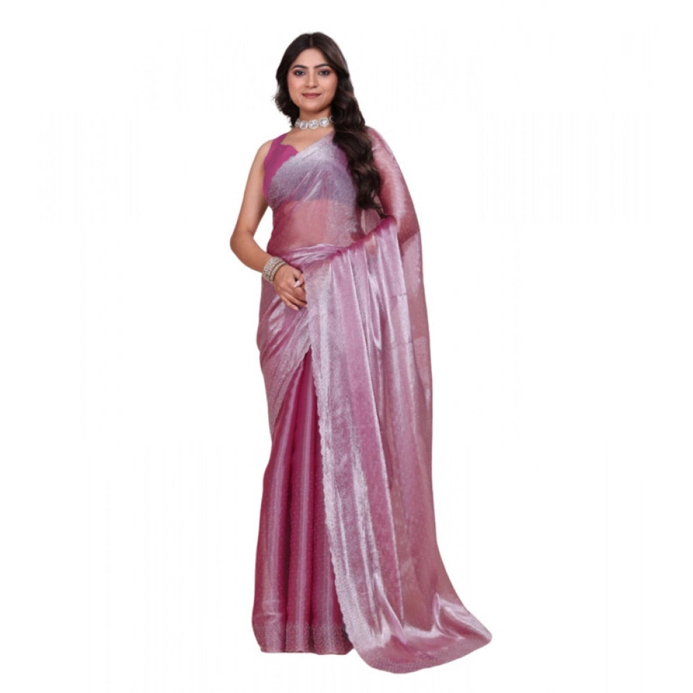 Amfyn Women's Jimmy choo Embellished Bollywood Saree With Unstitched Blouse 5.5Mtr (Magenta)