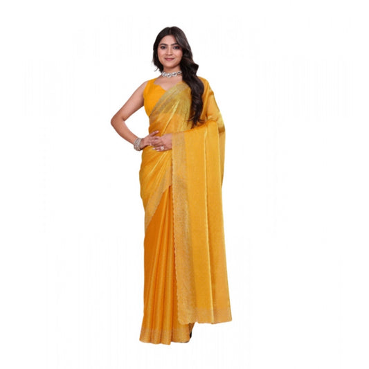 Amfyn Women's Jimmy choo Embellished Bollywood Saree With Unstitched Blouse 5.5Mtr (Mustard)