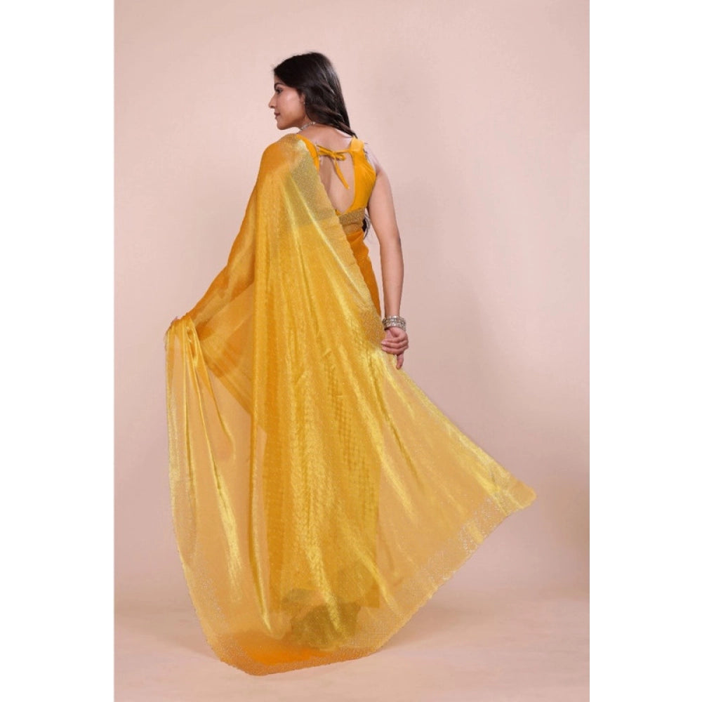 Amfyn Women's Jimmy choo Embellished Bollywood Saree With Unstitched Blouse 5.5Mtr (Mustard)