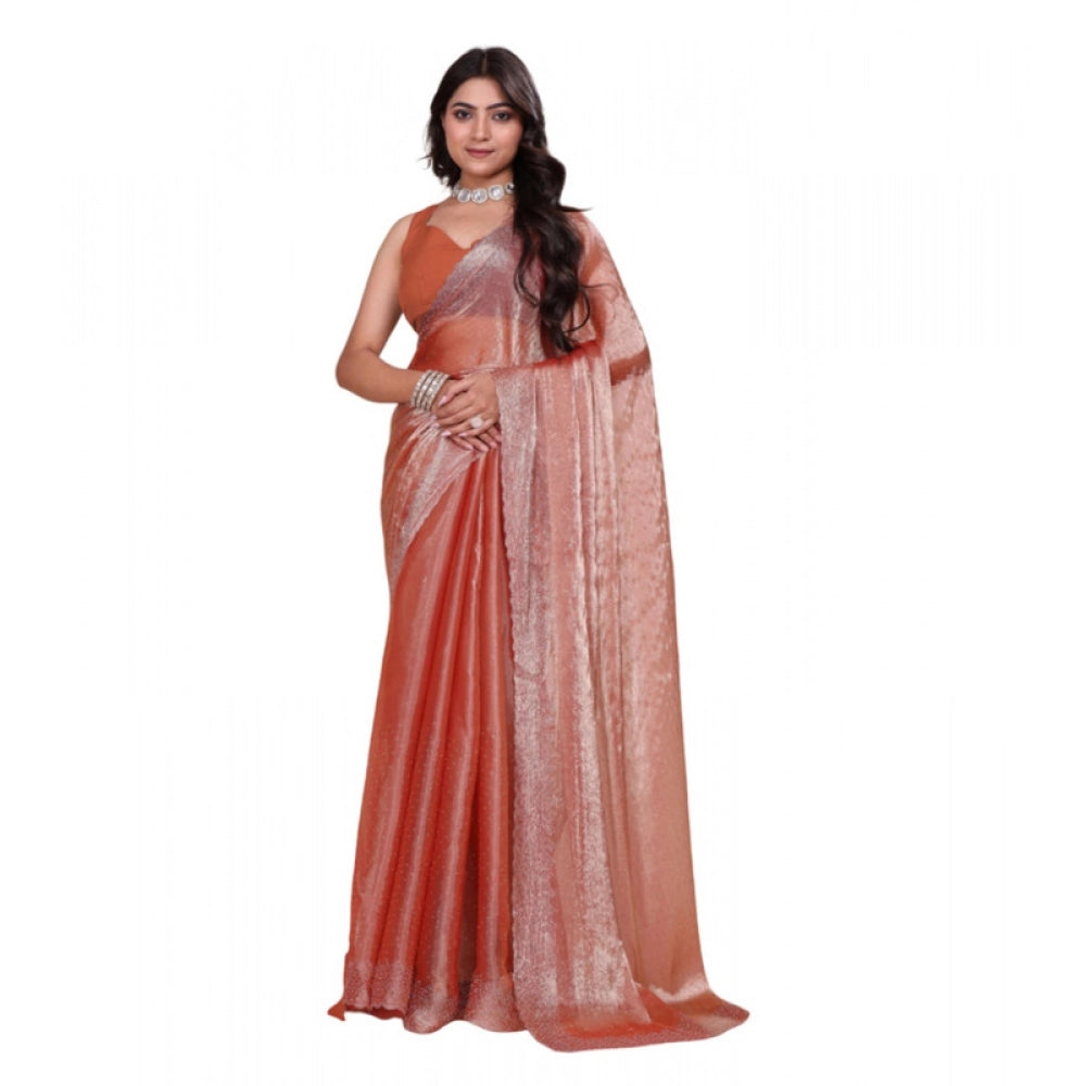 Amfyn Women's Jimmy choo Embellished Bollywood Saree With Unstitched Blouse 5.5Mtr (Orange)
