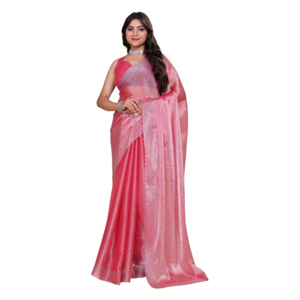 Amfyn Women's Jimmy choo Embellished Bollywood Saree With Unstitched Blouse 5.5Mtr (Pink)