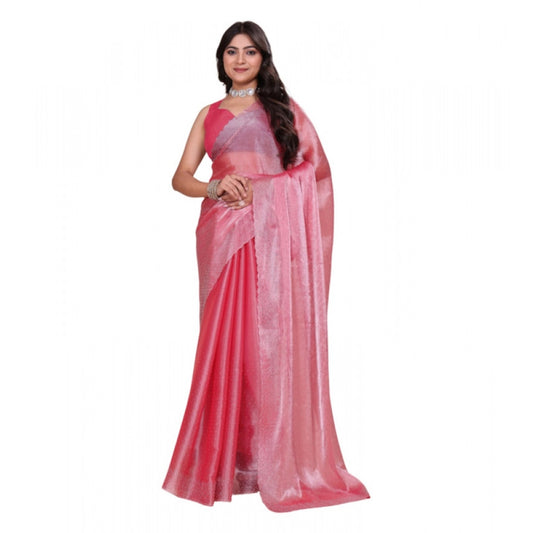Amfyn Women's Jimmy choo Embellished Bollywood Saree With Unstitched Blouse 5.5Mtr (Pink)