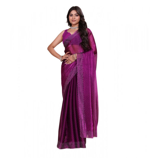 Amfyn Women's Jimmy choo Embellished Bollywood Saree With Unstitched Blouse 5.5Mtr (Purple)