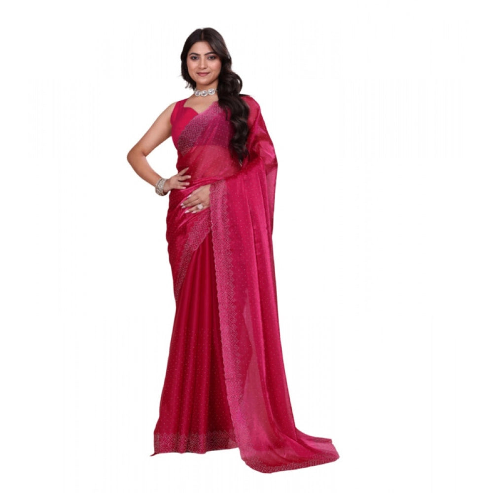 Amfyn Women's Jimmy choo Embellished Bollywood Saree With Unstitched Blouse 5.5Mtr (Red)