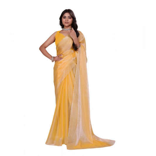 Amfyn Women's Jimmy choo Embellished Bollywood Saree With Unstitched Blouse 5.5Mtr (Yellow)