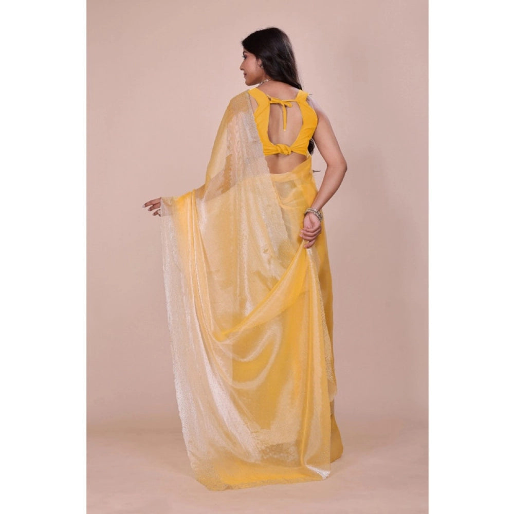 Amfyn Women's Jimmy choo Embellished Bollywood Saree With Unstitched Blouse 5.5Mtr (Yellow)