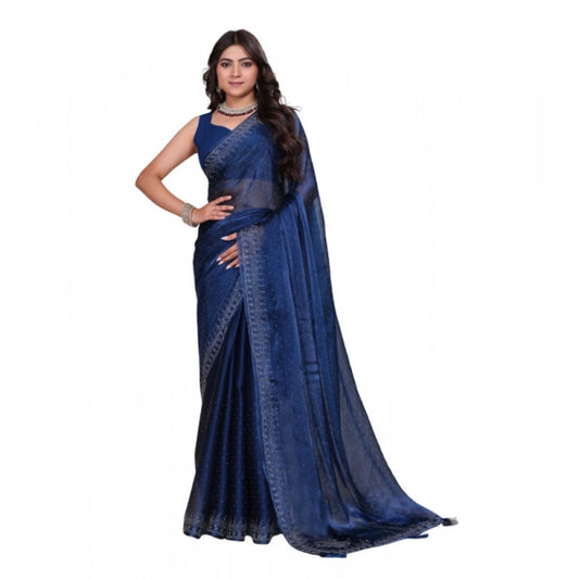 Amfyn Women's Jimmy choo Embellished Bollywood Saree With Unstitched Blouse 5.5Mtr (Blue)