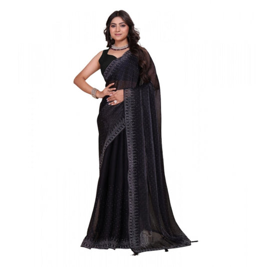 Amfyn Women's Jimmy choo Embellished Bollywood Saree With Unstitched Blouse 5.5Mtr (Black)