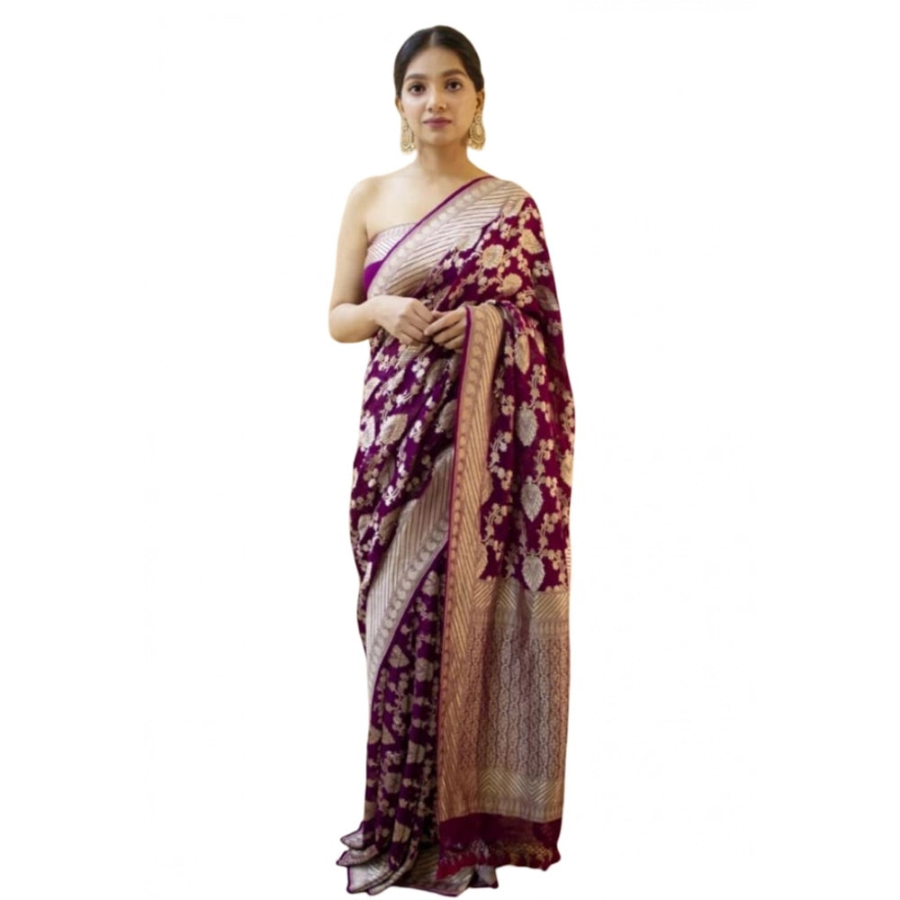 Amfyn Women's Soft Litchi Silk Jacquard Work Saree With Unstitched Blouse 5.5Mtr (Purple)