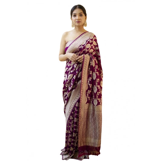 Amfyn Women's Soft Litchi Silk Jacquard Work Saree With Unstitched Blouse 5.5Mtr (Purple)