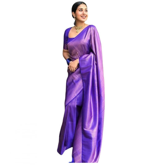 Amfyn Women's Litchi silk Printed Saree With Unstitched Blouse (Purple)