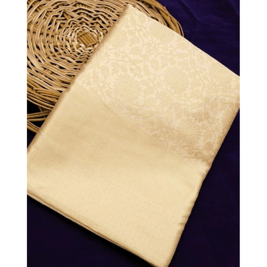 Amfyn Women's Litchi silk Printed Saree With Unstitched Blouse (Gold)