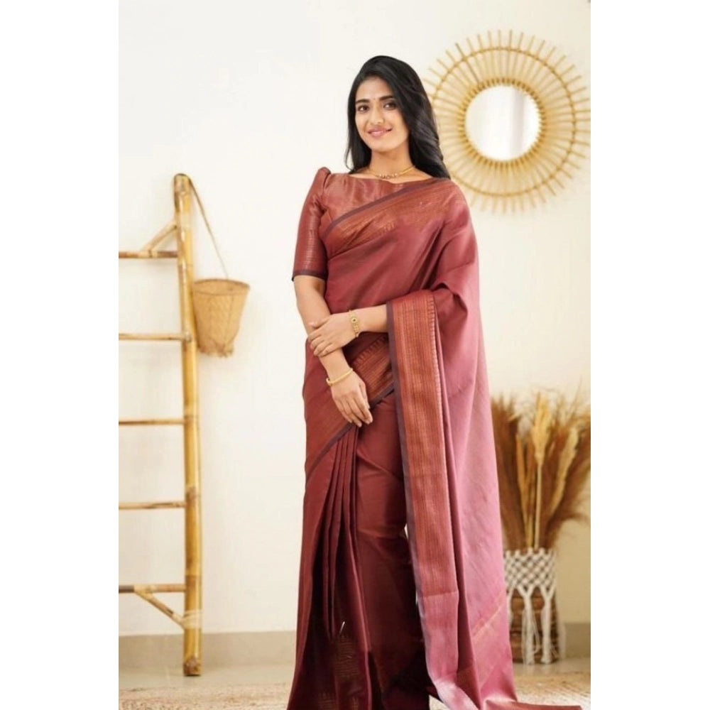 Amfyn Women's Litchi silk Printed Saree With Unstitched Blouse (Maroon)