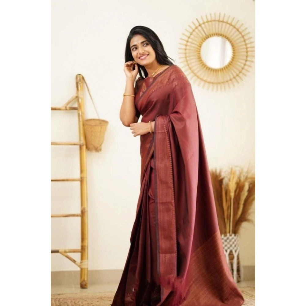 Amfyn Women's Litchi silk Printed Saree With Unstitched Blouse (Maroon)