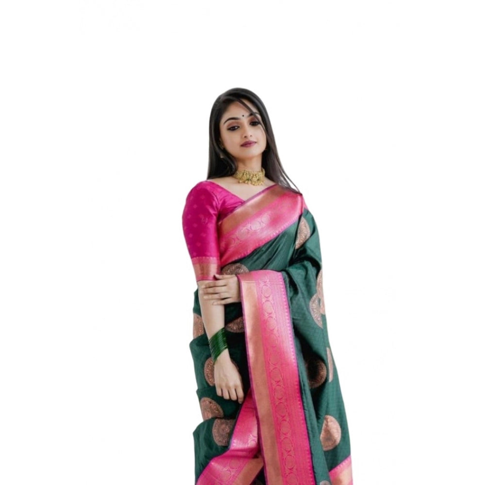 Amfyn Women's Soft Litchi Silk Jacquard Work Saree With Unstitched Blouse 5.5Mtr (Green)