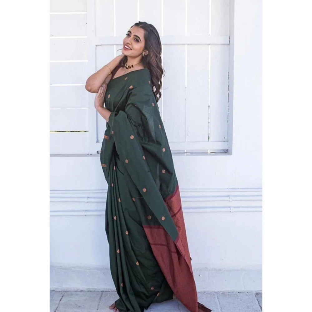 Amfyn Women's Litchi silk Printed Saree With Unstitched Blouse (Dark Green)