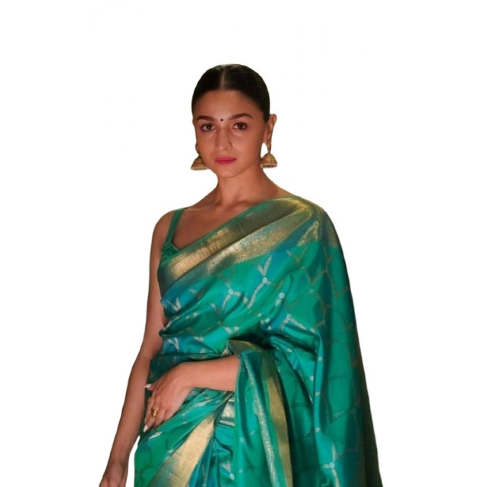 Amfyn Women's Soft Litchi Silk Jacquard Work Saree With Unstitched Blouse 5.5Mtr (Sky Blue)
