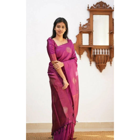 Amfyn Women's Litchi silk Printed Saree With Unstitched Blouse (Dark Pink)