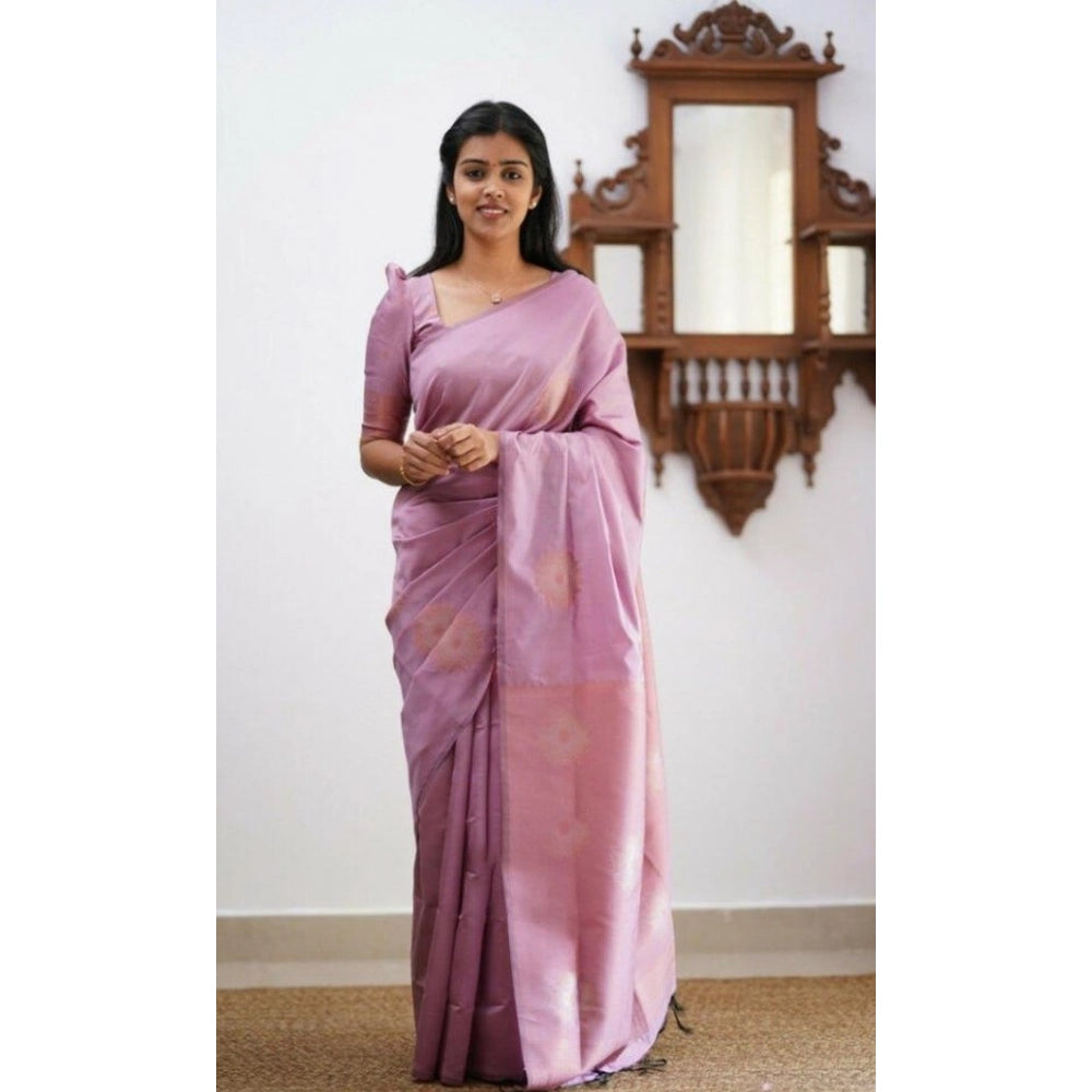 Amfyn Women's Litchi silk Printed Saree With Unstitched Blouse (Light Pink)