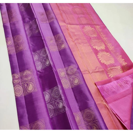 Amfyn Women's Litchi silk Printed Saree With Unstitched Blouse (Magenta With pink)