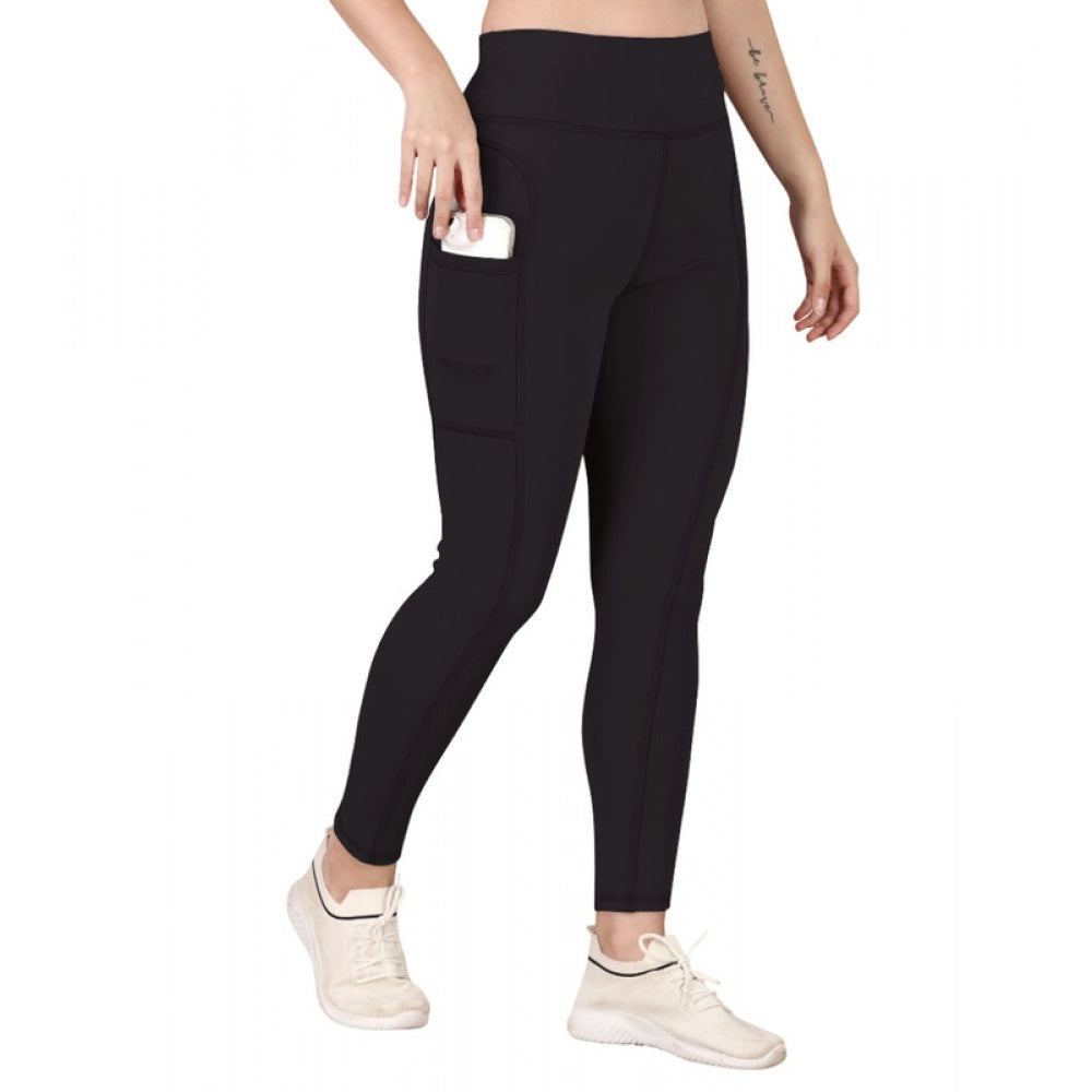 Amfyn Women's Polyester Solid Ankle length High Waisted Tights (Black)