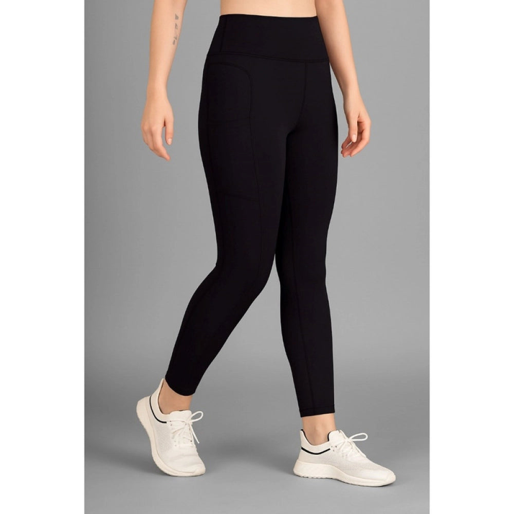 Amfyn Women's Polyester Solid Ankle length High Waisted Tights (Black)