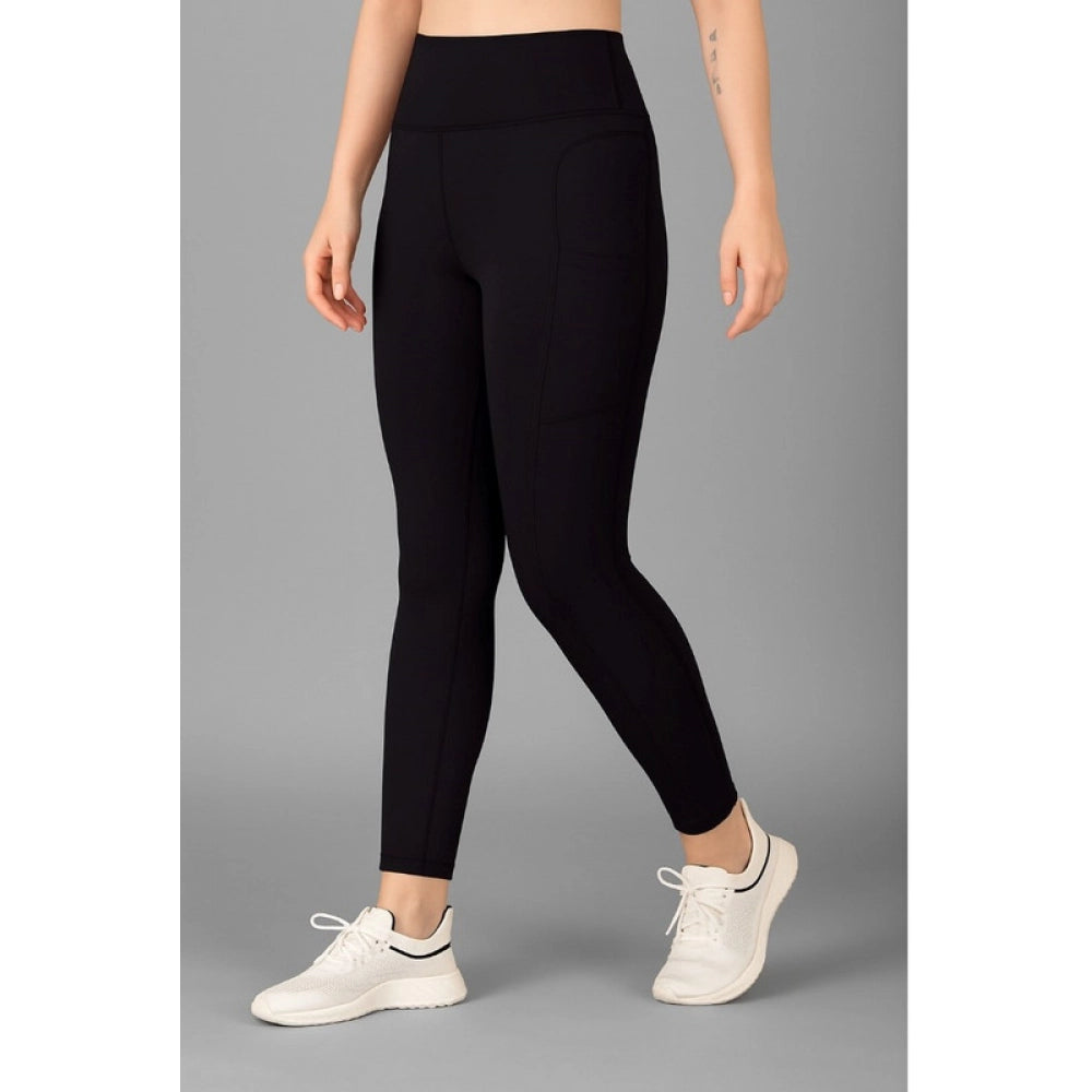 Amfyn Women's Polyester Solid Ankle length High Waisted Tights (Black)