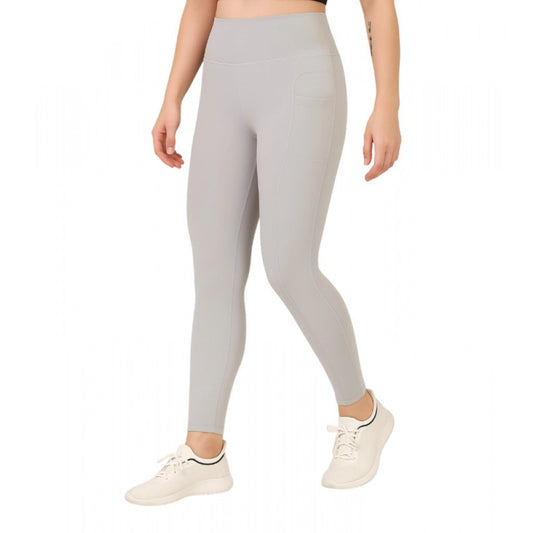 Amfyn Women's Polyester Solid Ankle length High Waisted Tights (Grey)