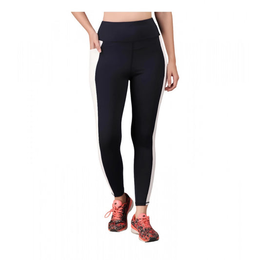 Amfyn Women's Polyester Solid Ankle length High Waisted Tights (Navy Blue)