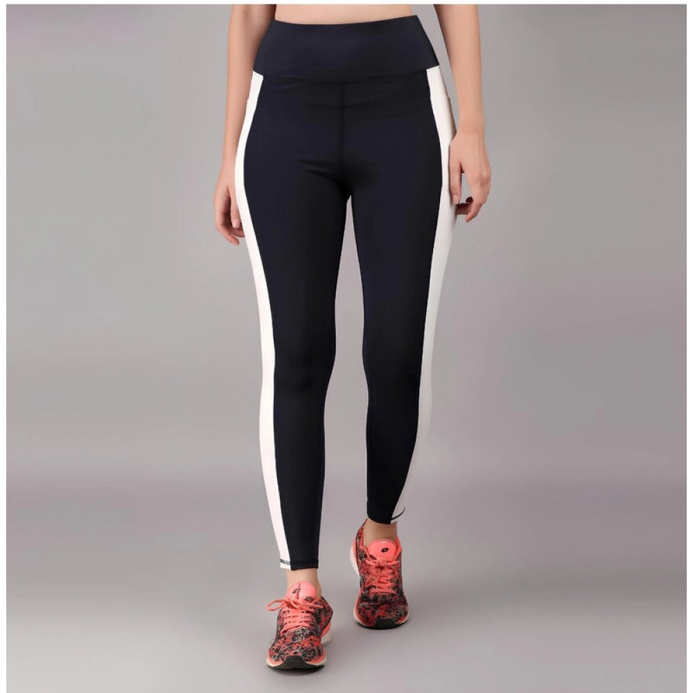 Amfyn Women's Polyester Solid Ankle length High Waisted Tights (Navy Blue)