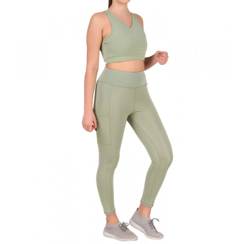 Amfyn Women's Polyester Solid Ankle length High Waisted Tights (Sea Green)