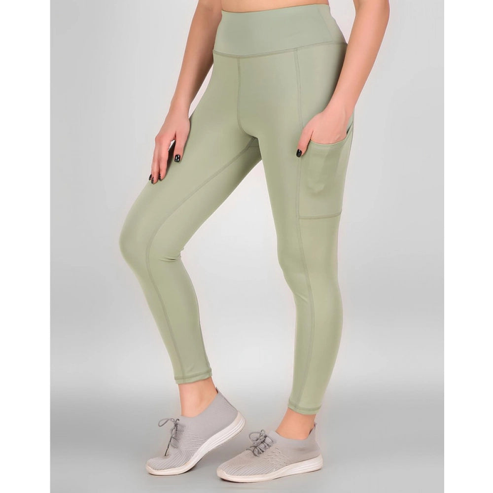 Amfyn Women's Polyester Solid Ankle length High Waisted Tights (Sea Green)