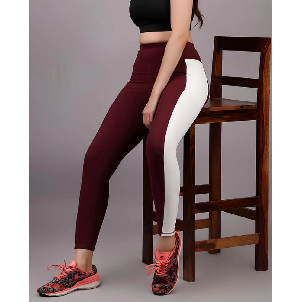 Amfyn Women's Polyester Solid Ankle length High Waisted Tights (Maroon)