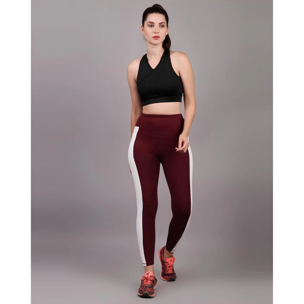 Amfyn Women's Polyester Solid Ankle length High Waisted Tights (Maroon)