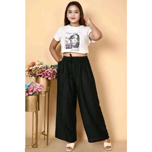 Amfyn Women's Casual Rayon Solid Ankle Length Palazzo (Black, Free Size)