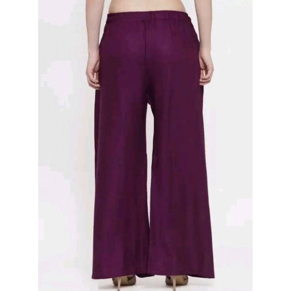 Amfyn Women's Casual Rayon Solid Ankle Length Palazzo (Purple, Free Size)
