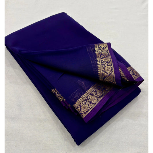 Amfyn Women's Crepe Chit Pallu Solid Saree With Unstitched Blouse 5.5Mtr (Lavender)