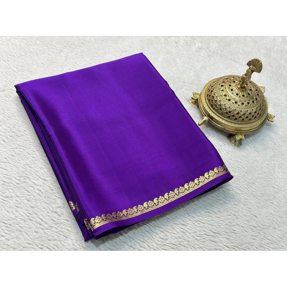 Amfyn Women's Crepe Chit Pallu Solid Saree With Unstitched Blouse 5.5Mtr (Purple)